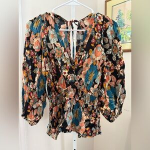Angie Floral Print Long Sleeve Blouse. NWOT. Size XS